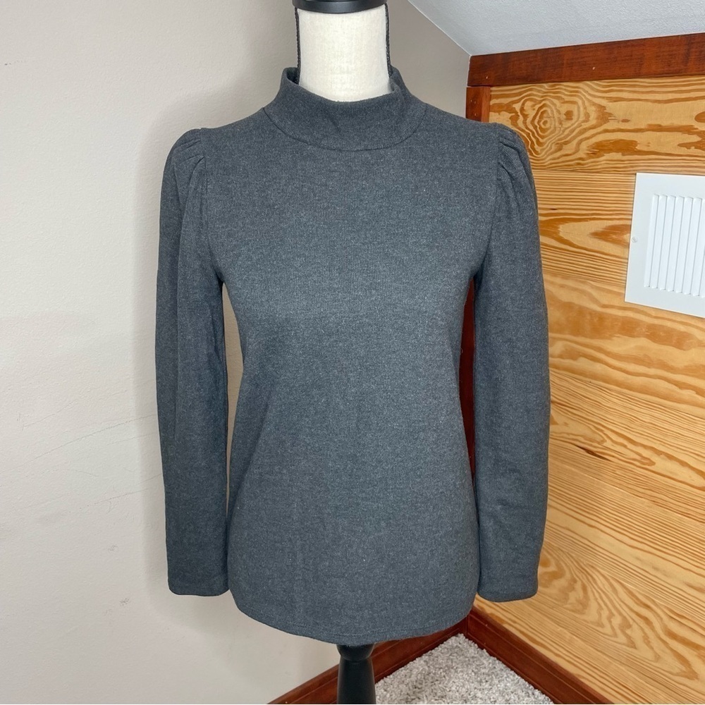 Madewell Charcoal Mock Neck Puff Shoulder Sweater